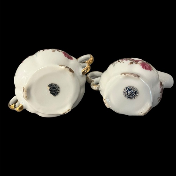 Vintage Fred Roberts Porcelain Rose Creamer & Sugar Gold Trim Serving Set Japan - Picture 8 of 8